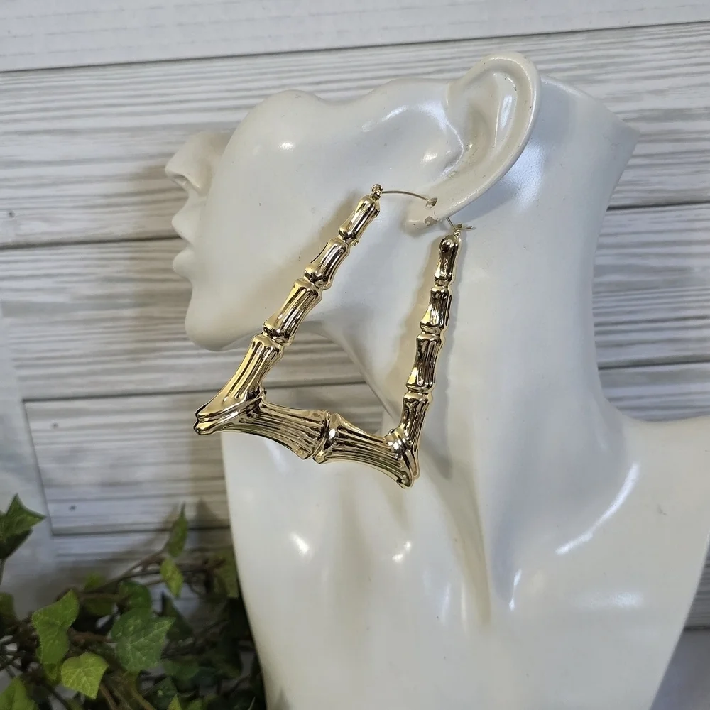 Gold Filled Large Statement Doorknocker Bamboo Hoop Earrings